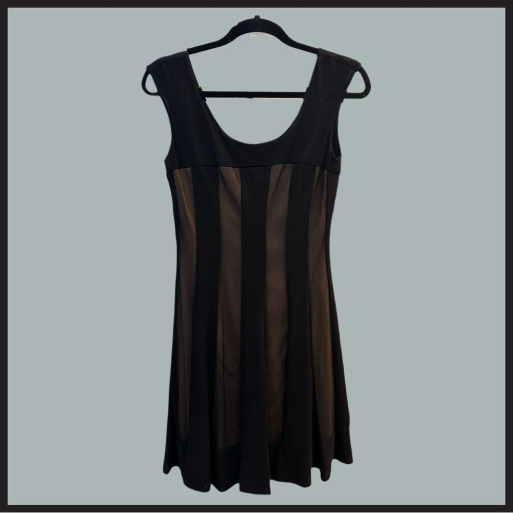 Connected Apparel Black and Tan Striped Dress